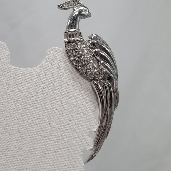 Vtg Monet Large Bird of Paradise Brooch Pin Pave Rhinestone Silver Tone Elegant - Picture 7 of 11